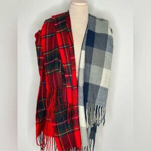 Two Plaid Fringed Scarves/Wraps